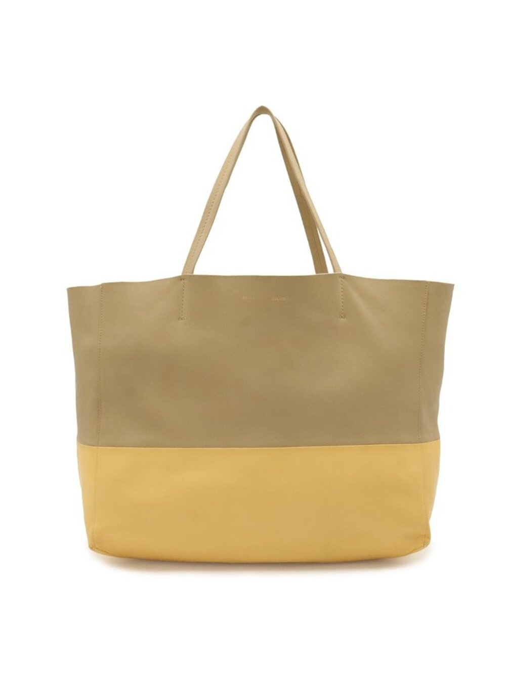 Celine Horizontal Cabas Bicolor Tote Large Shoulder Bag Leather Sand Beige
